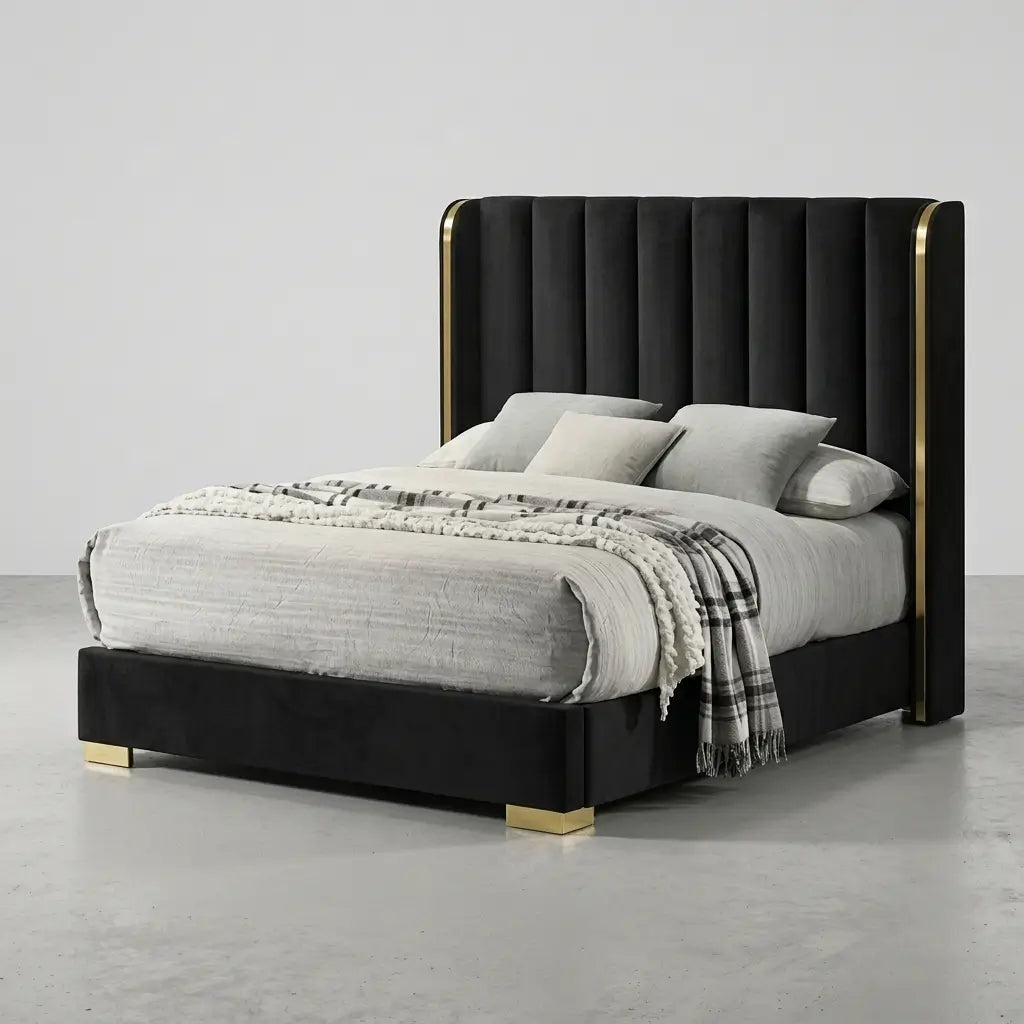 Madison 100 - Black Velvet Channel Bed Set