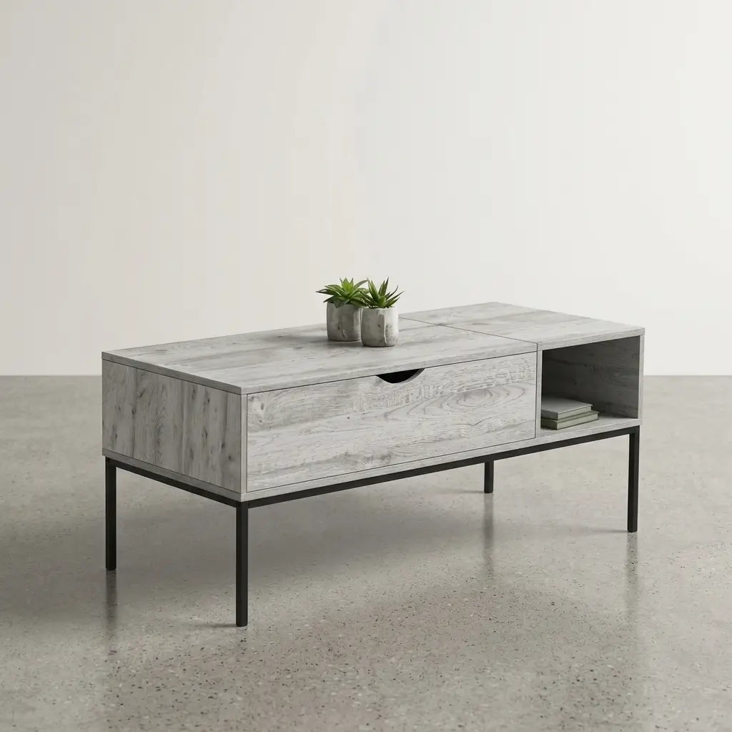 42 inch rectangular lift top coffee table in contemporary living room