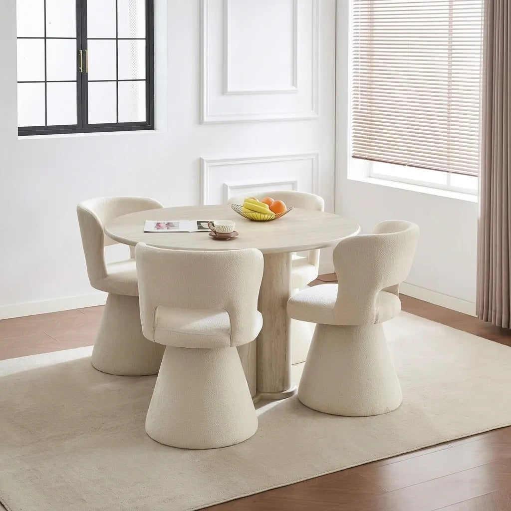 7-Piece Contemporary Dining Set close-up showing durable table surface texture, sturdy frame, and comfortable chair upholstery stitching