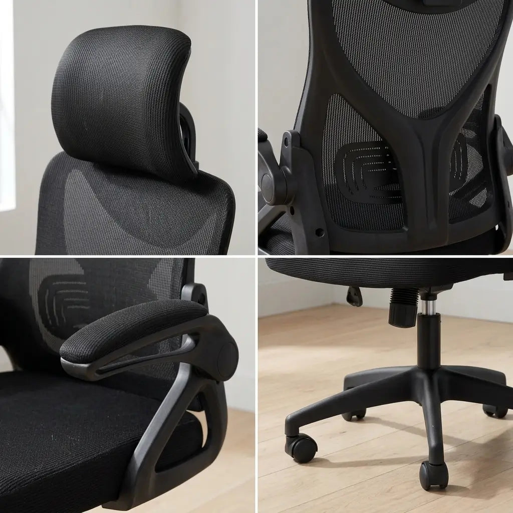 Black ergonomic high-back executive chair with plush padded seat, chrome accents, and swivel metal base at a desk