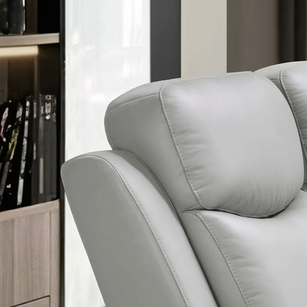 Light grey power reclining loveseat with integrated USB ports