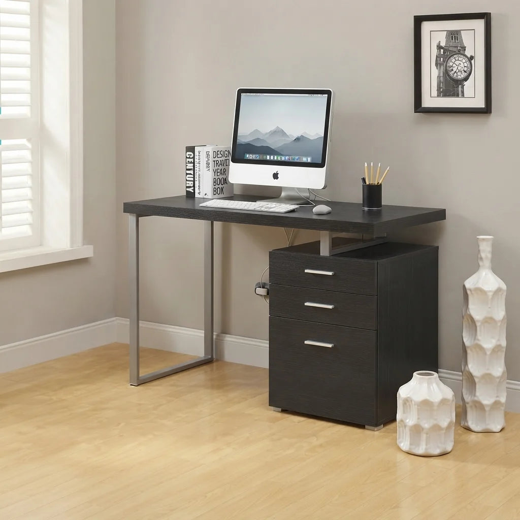 48 inch espresso brown executive writing computer desk with drawers