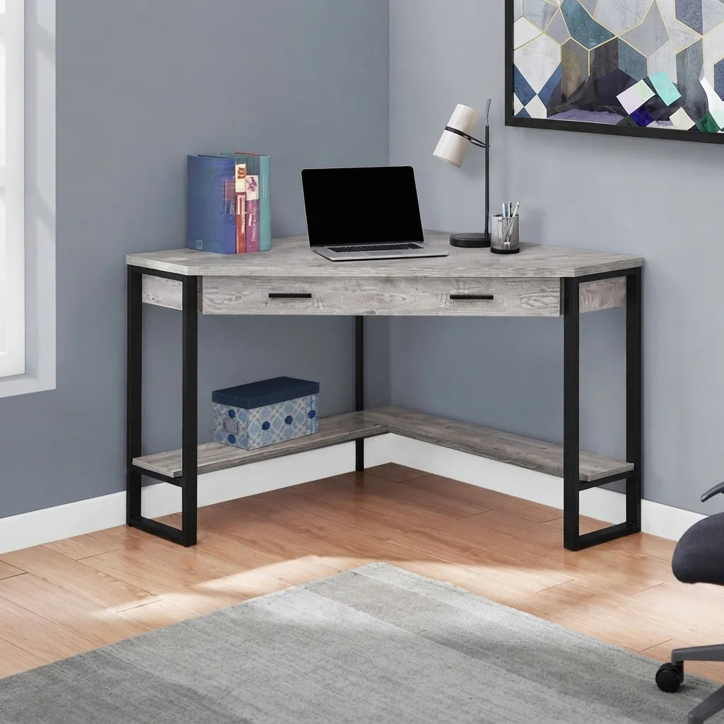 Modern industrial corner computer desk with rectangular metal legs