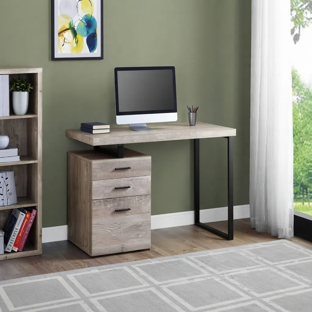 Reversible computer desk file drawer with hanging bars