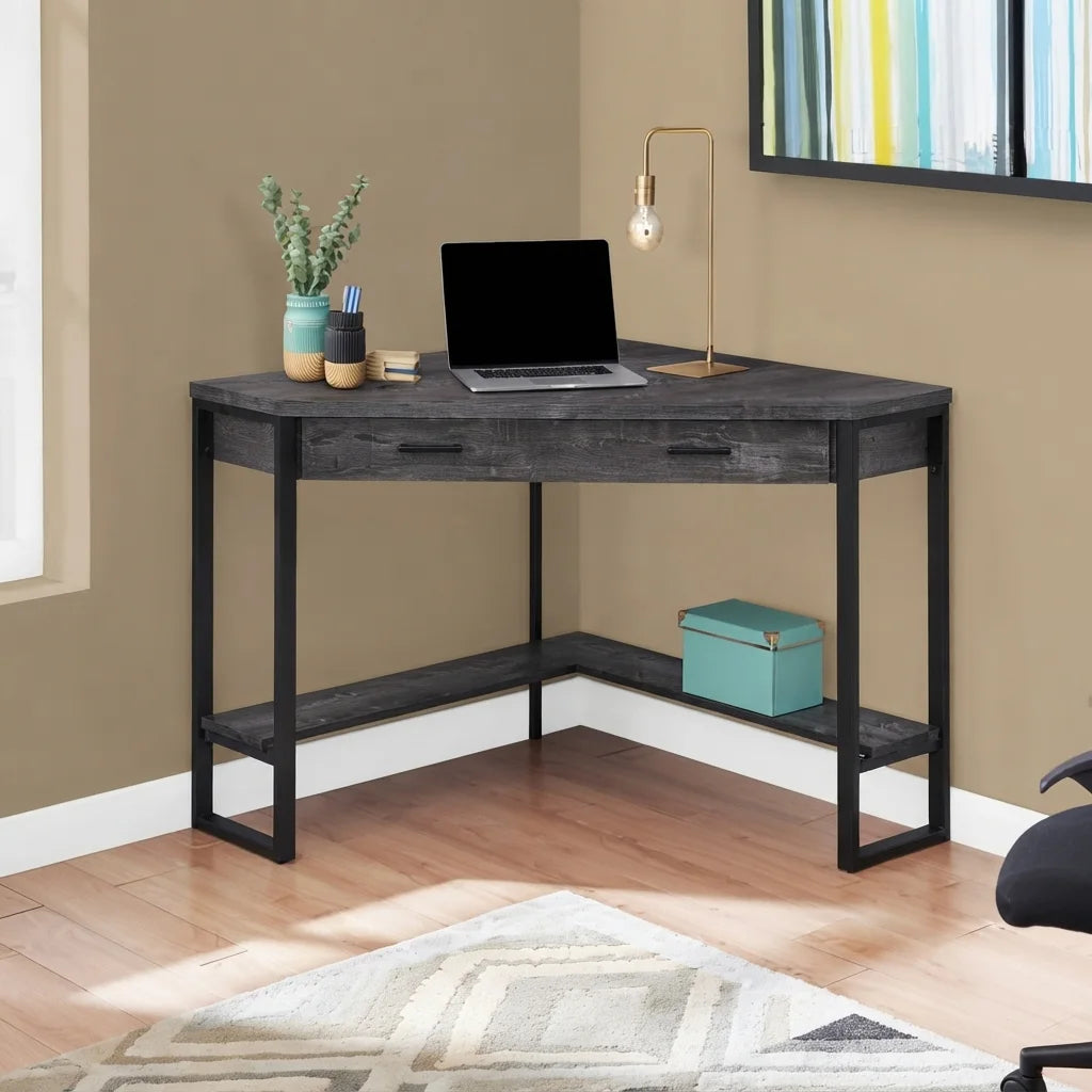42 inch grey modern industrial L-shaped corner computer desk