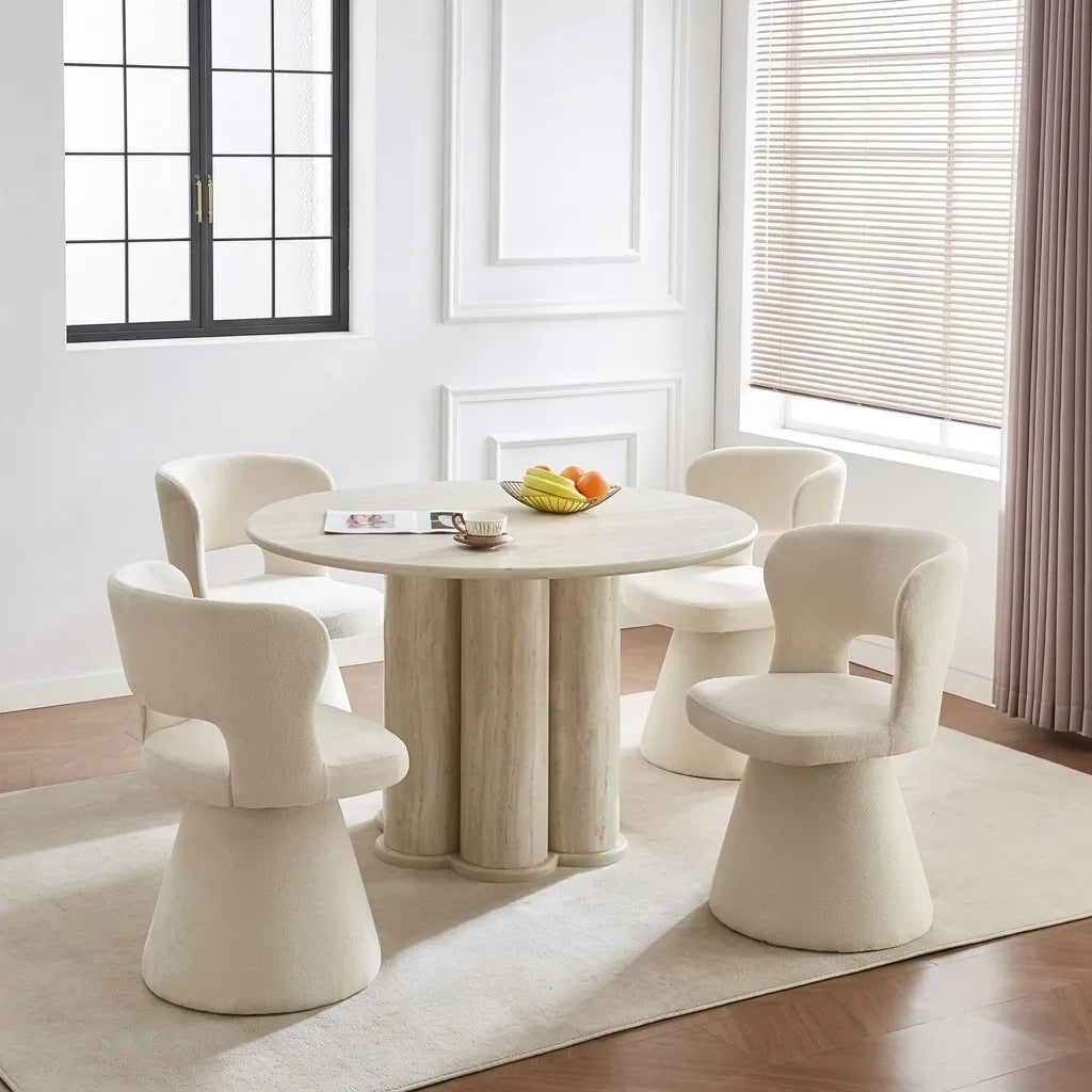7-Piece Contemporary Dining Set featuring a sleek rectangular dining table and matching upholstered chairs in a modern home