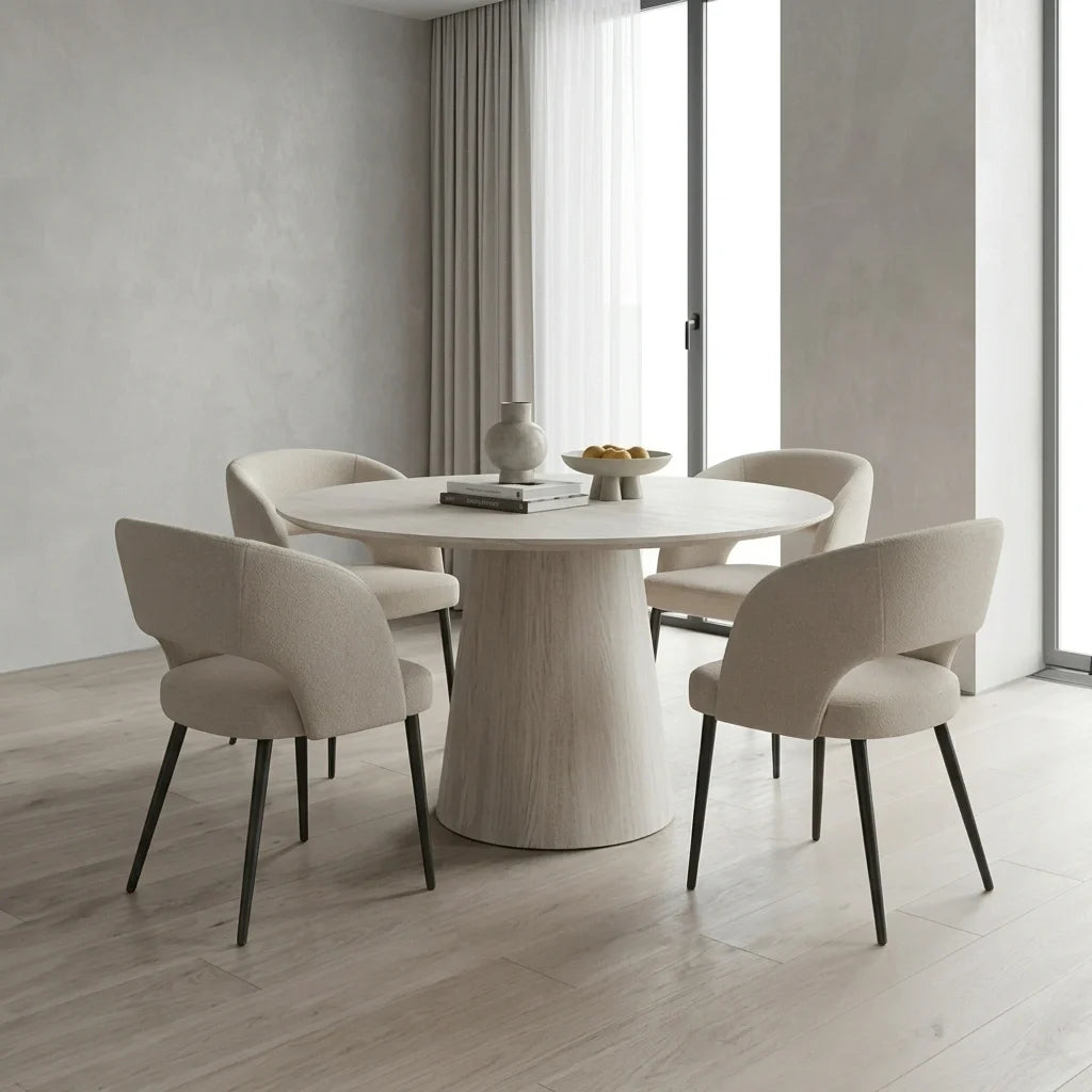7-Piece Modern Dining Set featuring a sleek rectangular dining table and matching upholstered chairs in a modern home