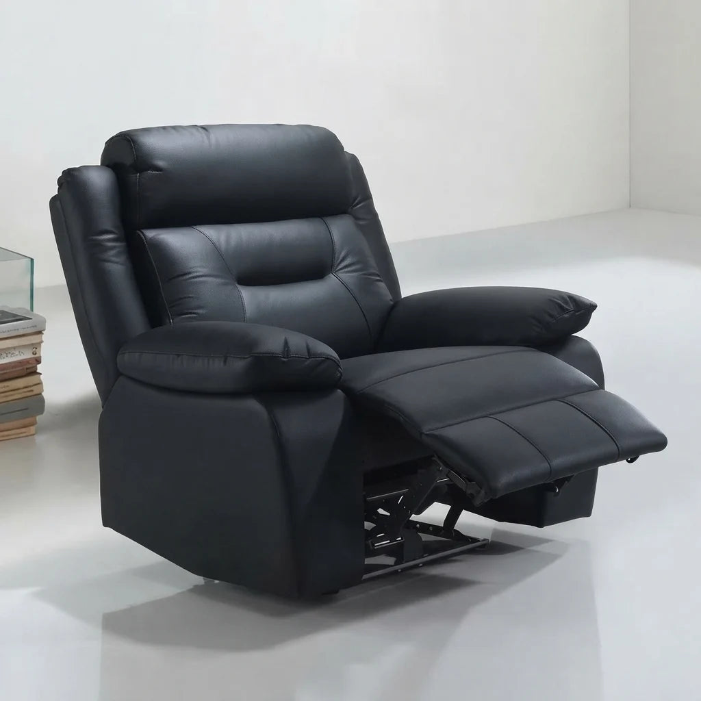 Soft black leather match power recliner chair