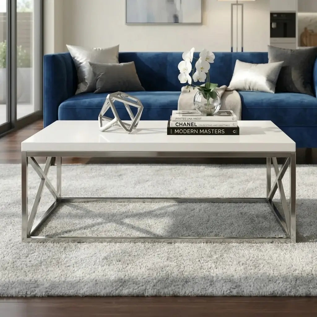 Glossy Criss-Cross Metal Coffee Table