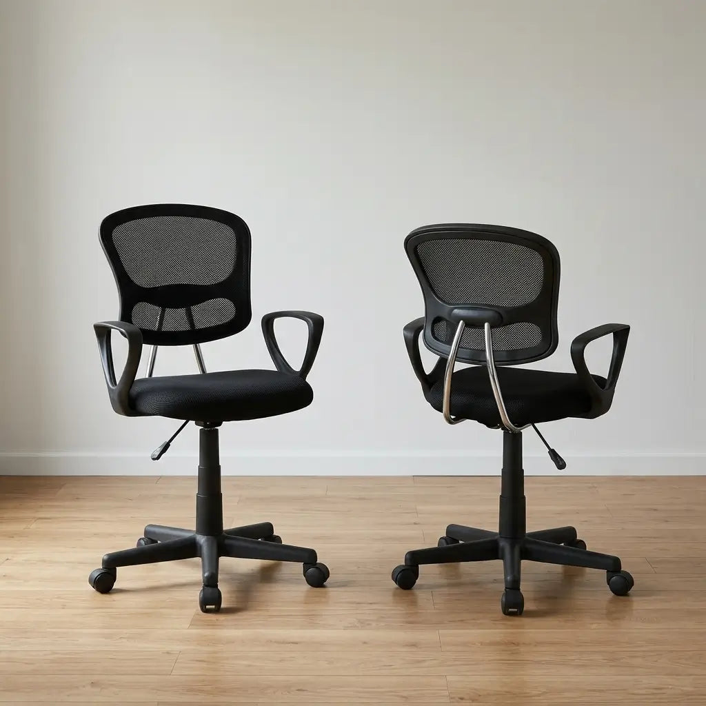 Angle view of adjustable height kids desk chair with smooth-rolling casters
