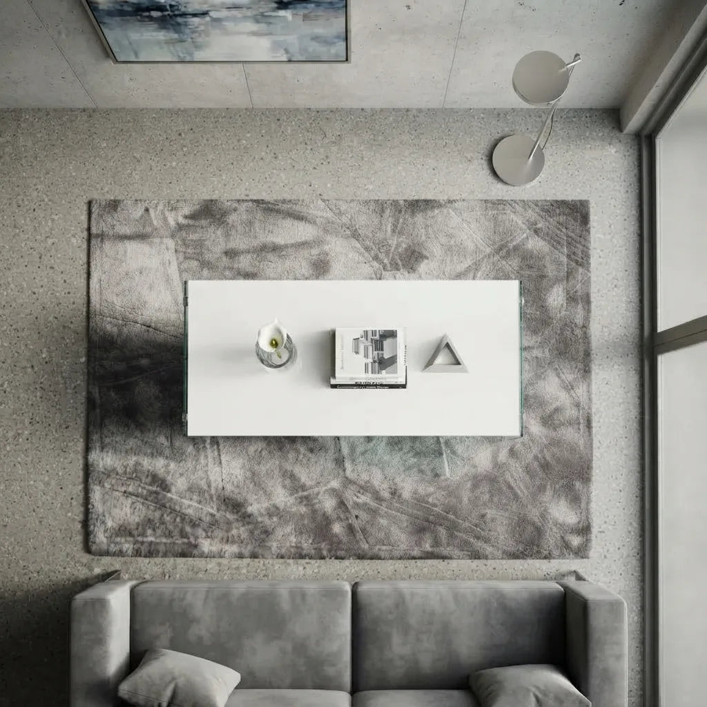 44 inch modern grey laminate rectangular coffee table with glass base