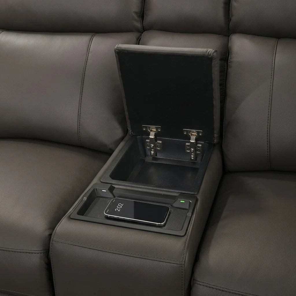 : Center console storage compartment with wireless charging pad