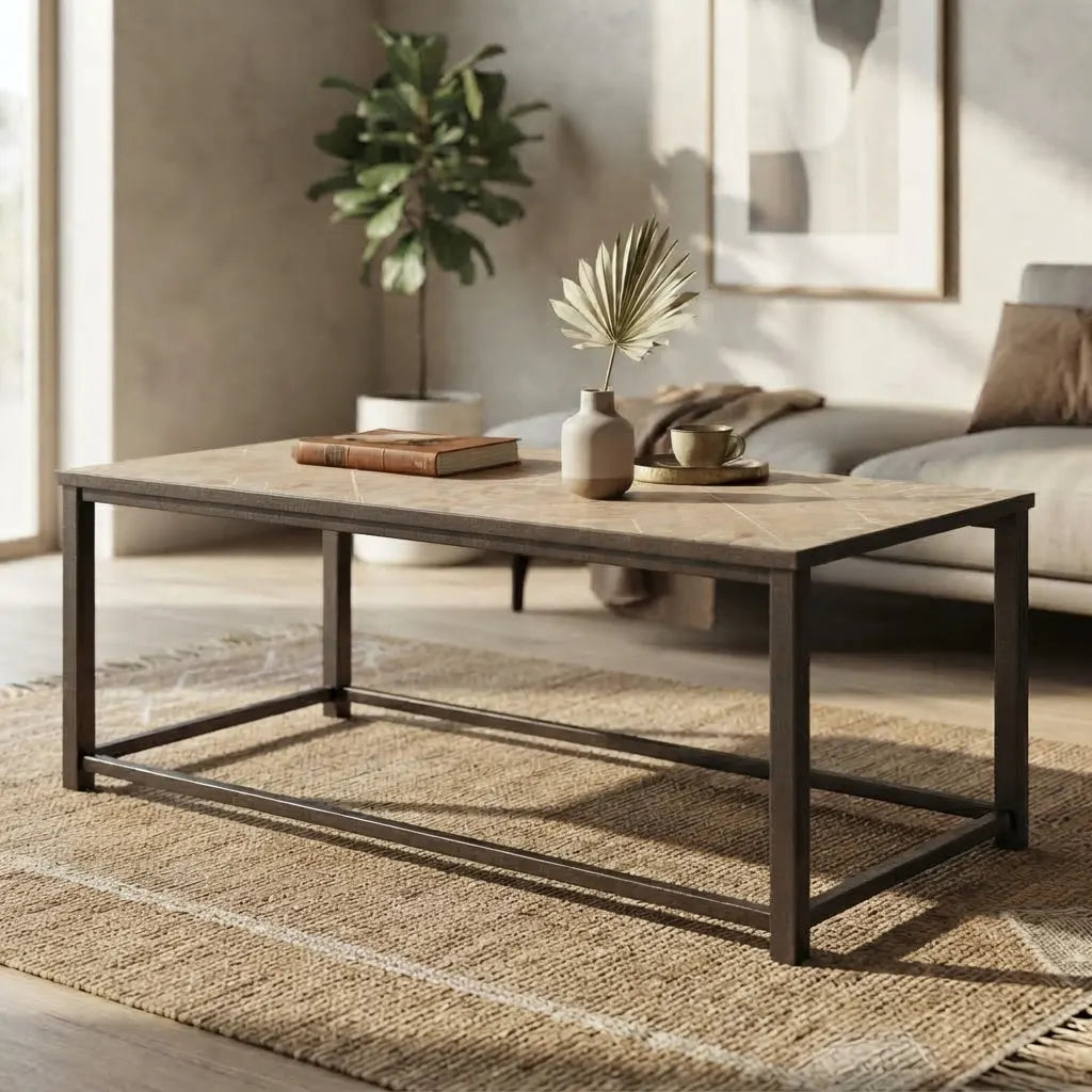 42 inch light brown terracotta mosaic tile coffee table with brown metal frame