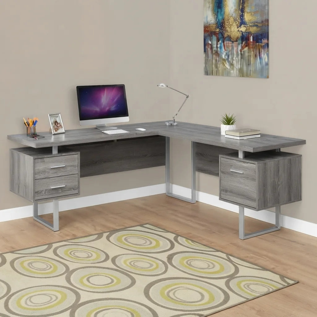 Industrial reclaimed wood look L shaped computer desk for home office