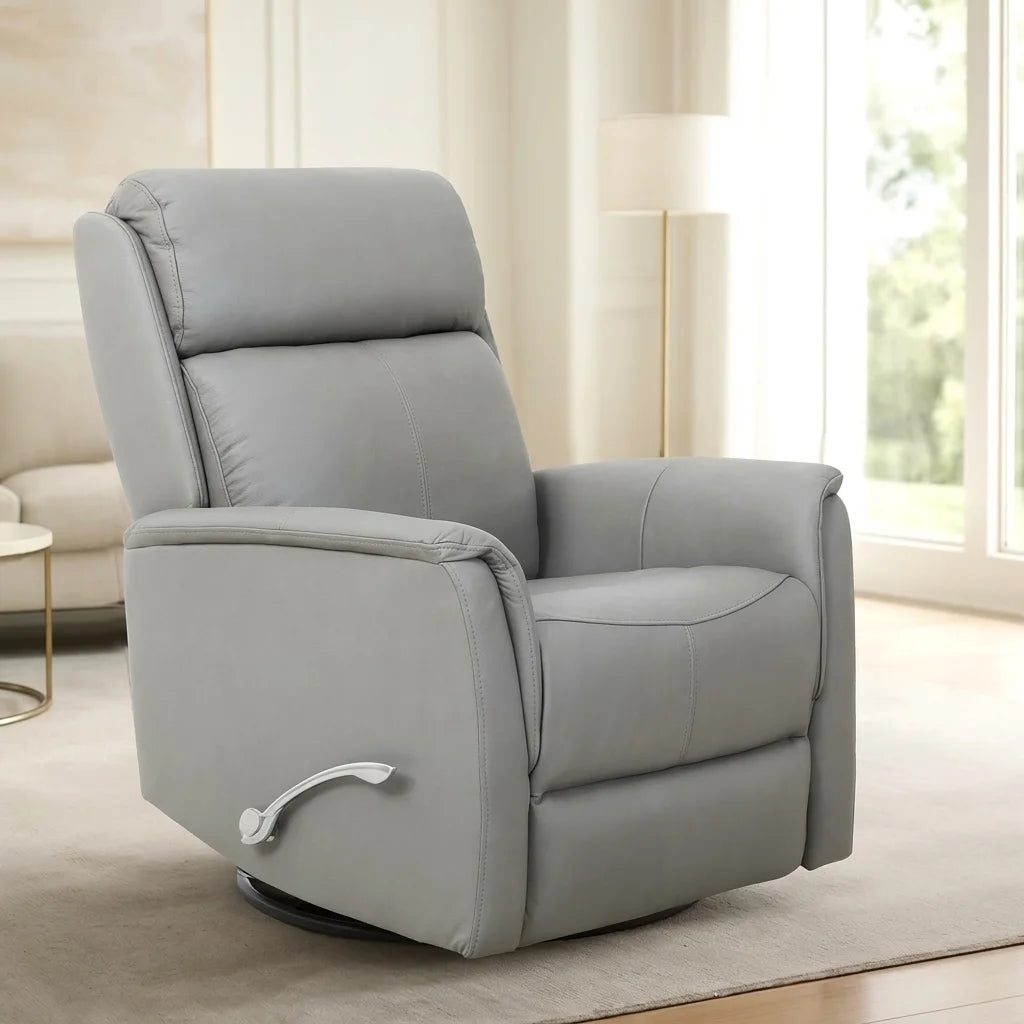 Soft pewter grey leather match glider rocker recliner