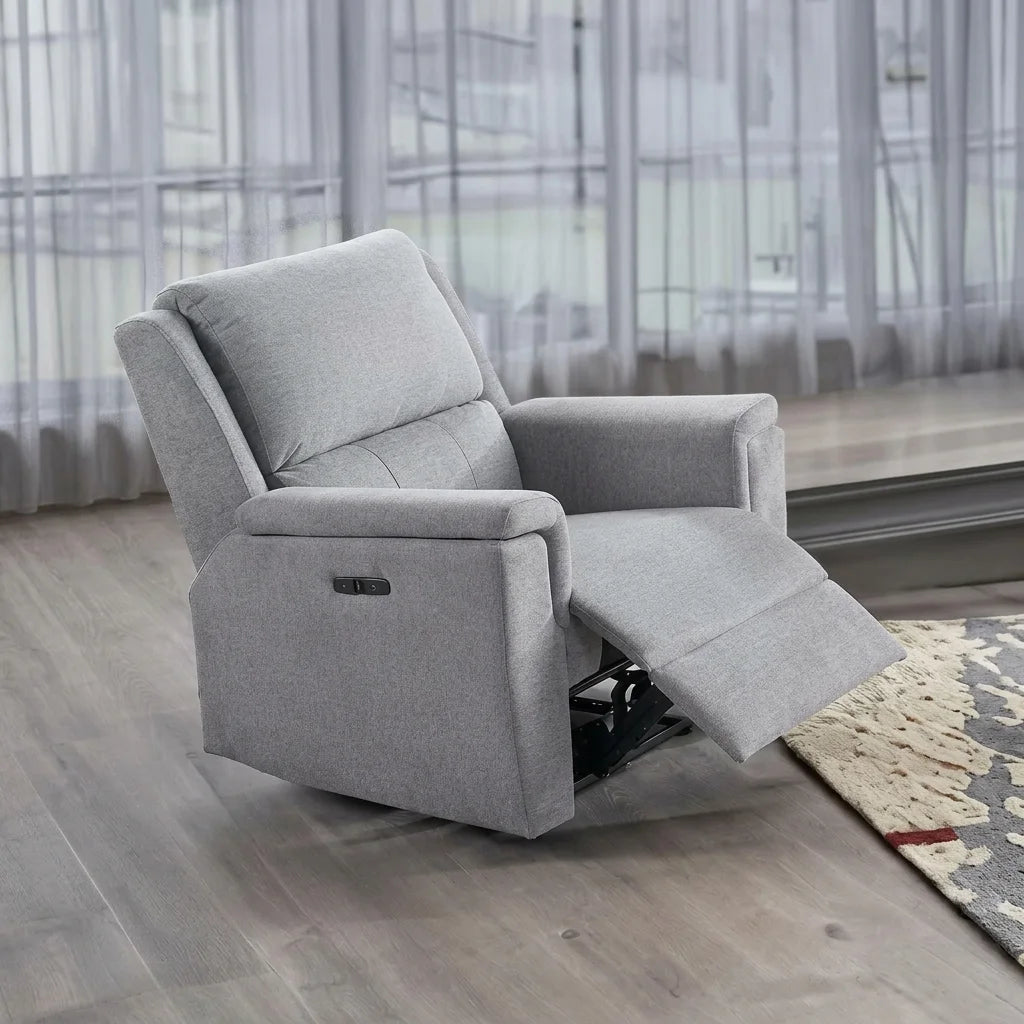 Soft grey leather match power recliner chair
