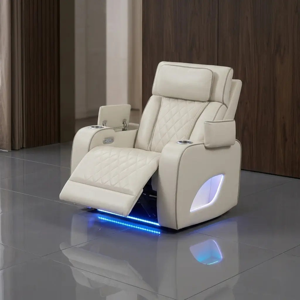 Modern leather sofa set with durable waterproof finish, high-elasticity cushioned seating, and USB charging switch in a family living room