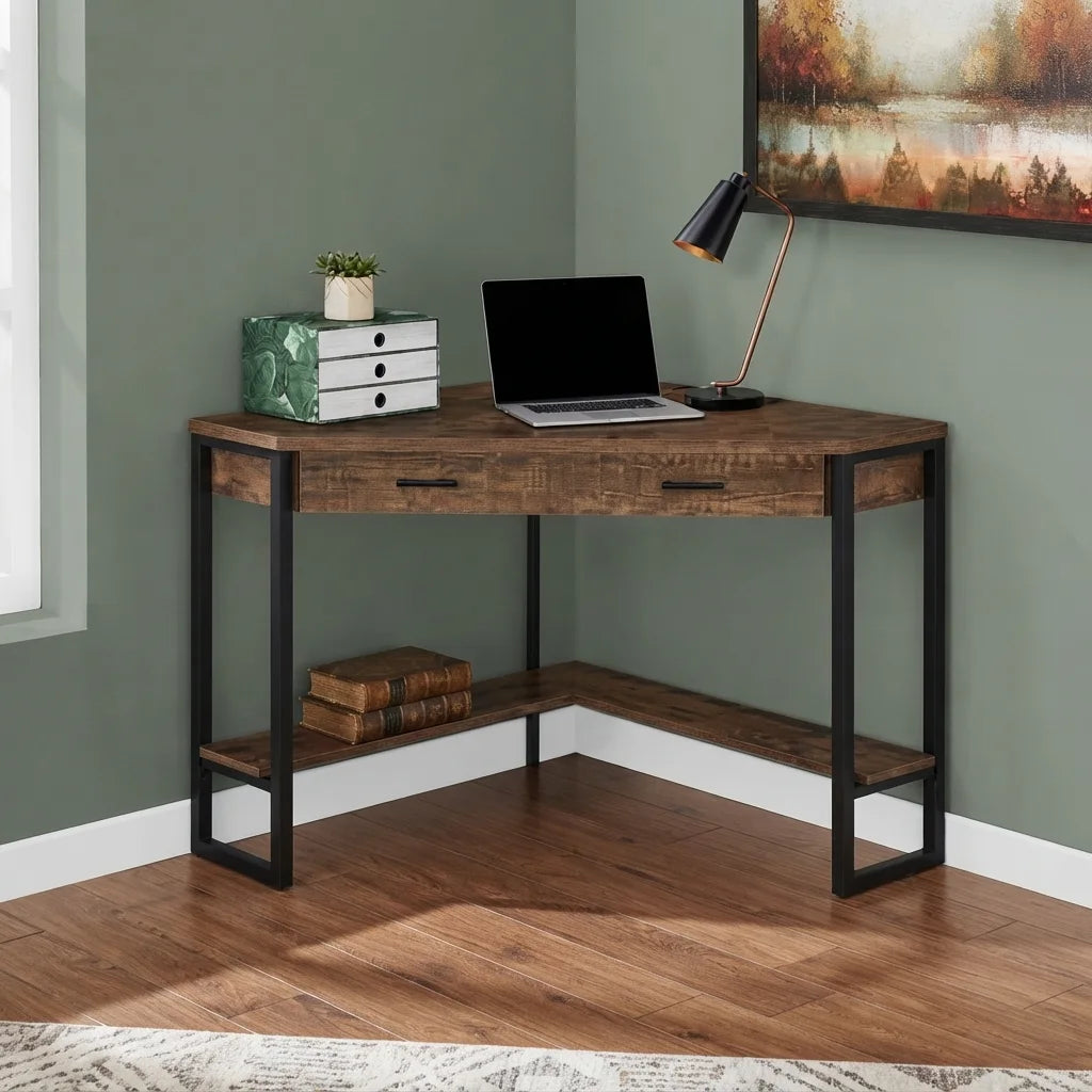 42 inch corner home office study desk with bottom storage shelf