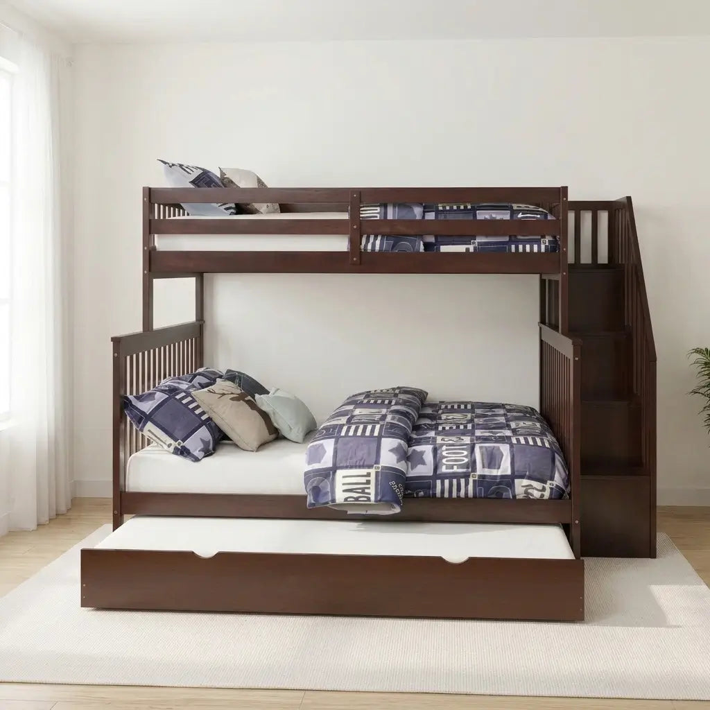 Single size pull-out trundle extended from the bunk bed