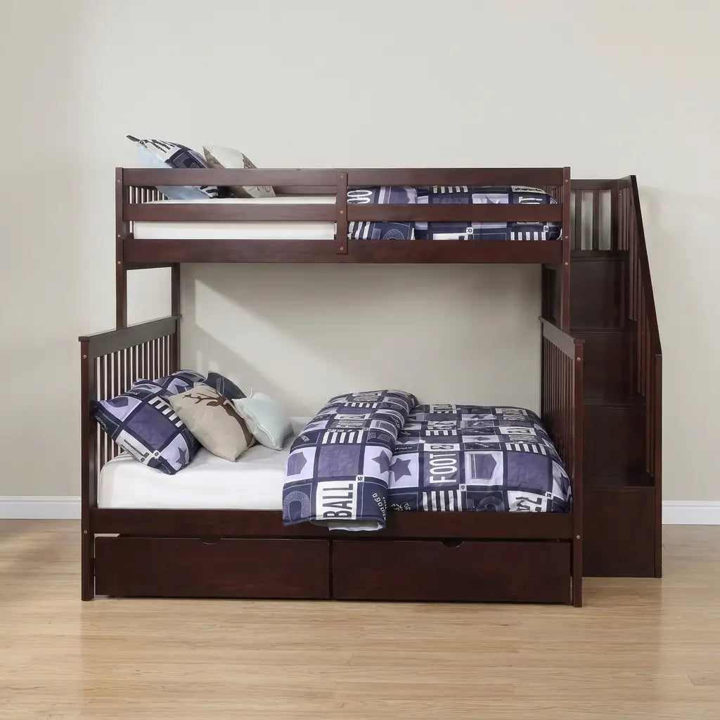 Mission style single over double bunk bed in a kids bedroom