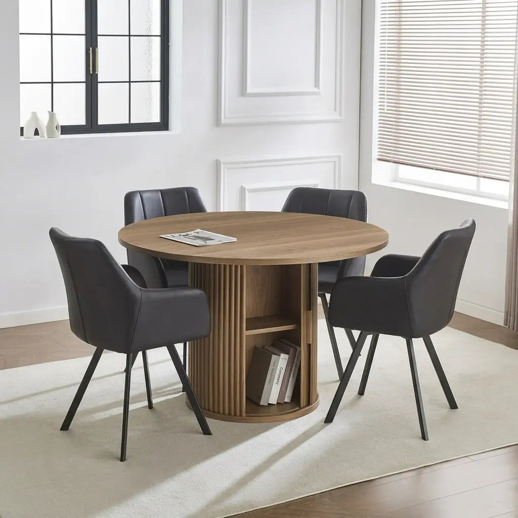 7-Piece Contemporary Dining Set featuring a sleek rectangular dining table and matching upholstered chairs in a modern home