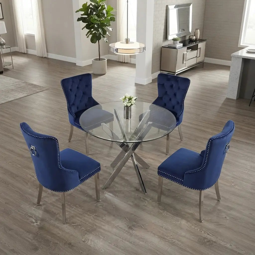 7-Piece Contemporary Dining Set featuring a sleek rectangular table and matching upholstered chairs in a modern dining room