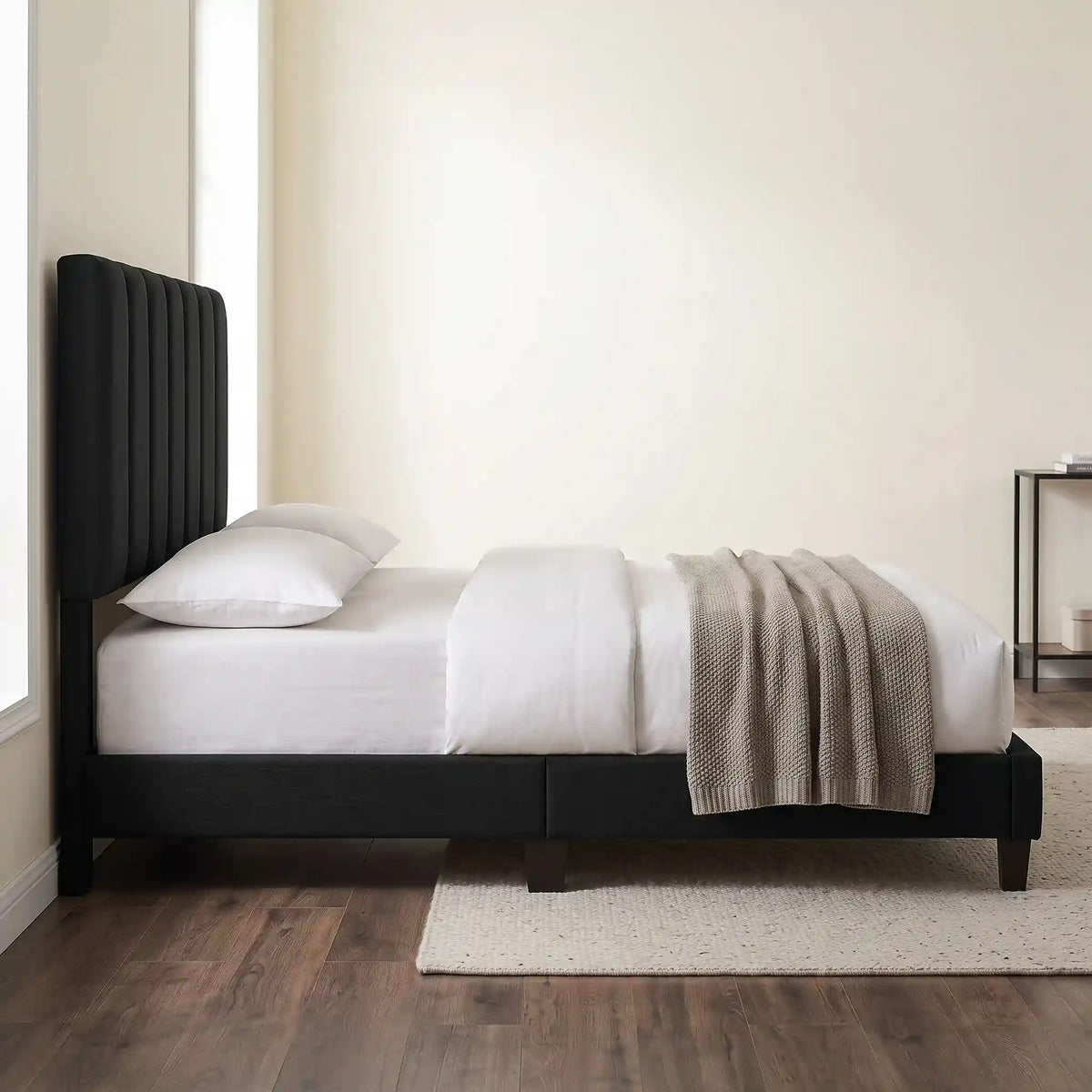 Vertical Channel Velvet Platform Bed
