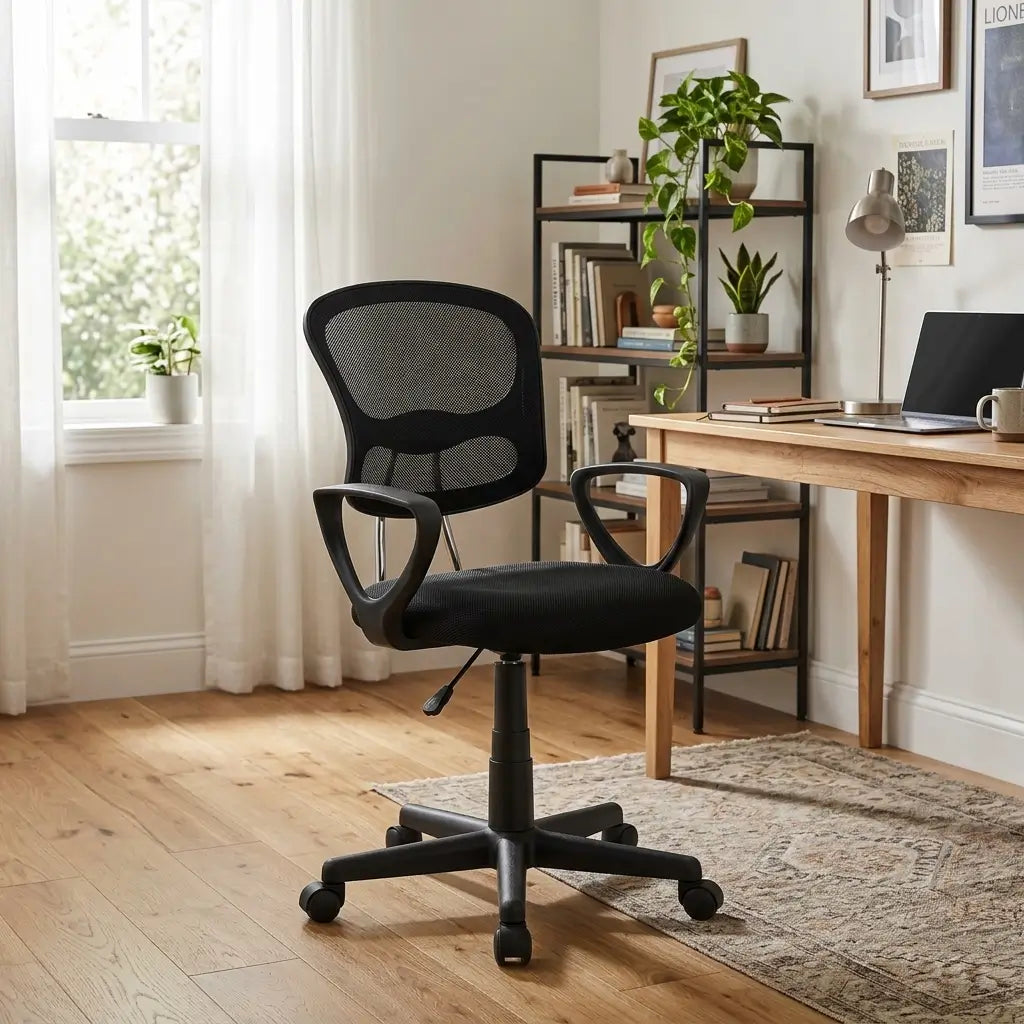 Front view of youth ergonomic mesh desk chair in a home study setup