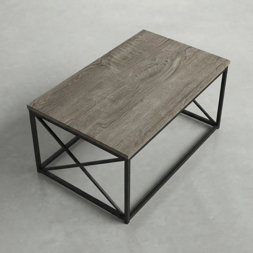 Dark taupe laminate tabletop surface on rectangular coffee table