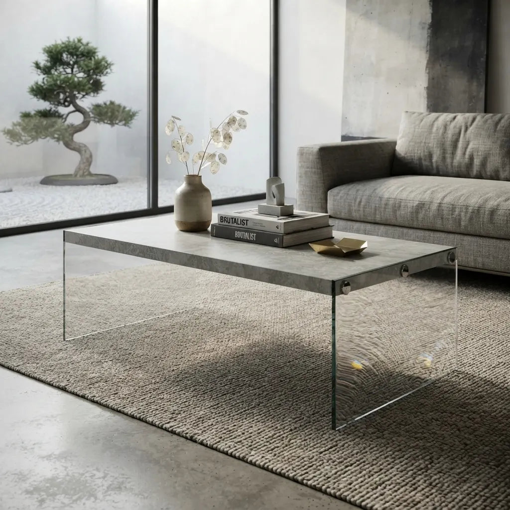 44 inch glossy white contemporary coffee table with tempered glass sides