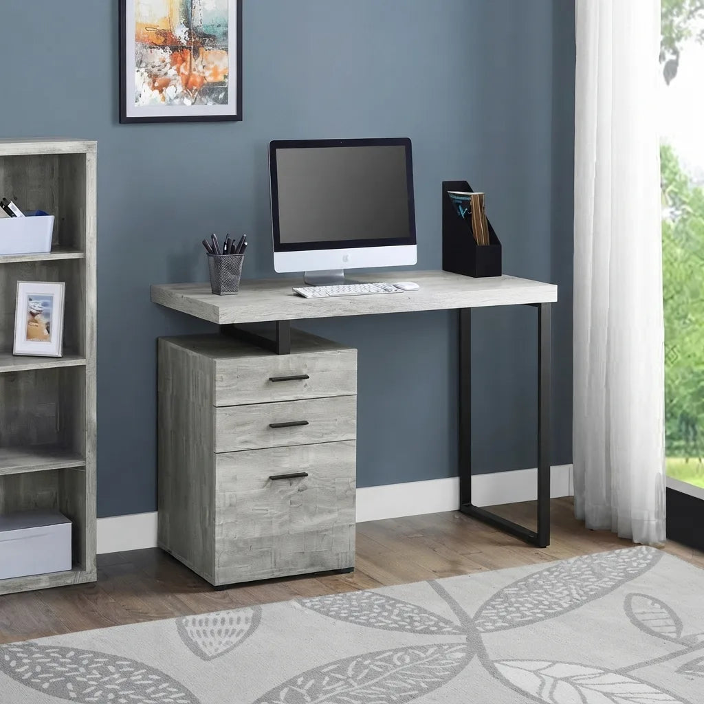 48 inch grey laminate reversible computer desk with drawers